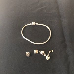Pandora Bracelet & 4 Pandora Charms